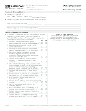 Life Insurance Medical Questionnaire