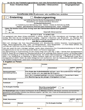 Antrag auf Feststellung einer Behinderung
