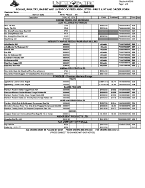 Equine Poultry Rabbit Livestock Feed Order Form