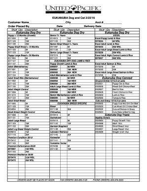 Eukanuba Dog and Cat Order Form