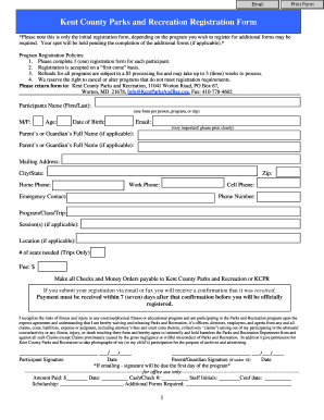 Kent County Parks and Recreation Registration Form