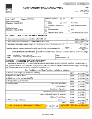 Florida Certification of Final Taxable Value DR-422