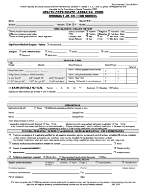 New York Health Certificate Appraisal Form