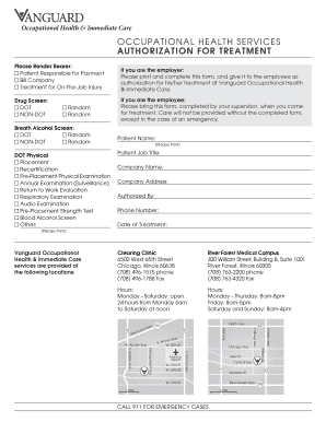 Authorization for Occupational Health Treatment