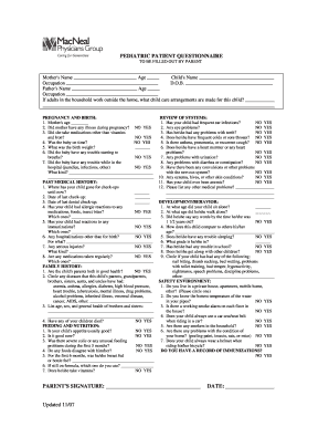 Pediatric Patient Questionnaire