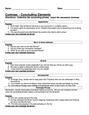 Commas Practice Worksheet