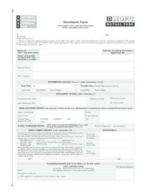 HDFC Systematic Withdrawal Advantage Enrolment Form