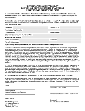 US Bankruptcy Court Creditor Filer Registration Form