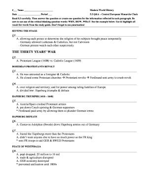 Modern World History Worksheet