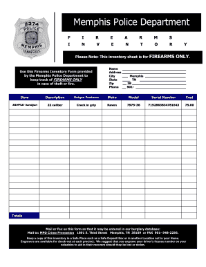 Memphis Police Firearms Inventory Form