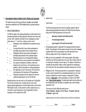 Student Athletic Activity Policies and Agreement
