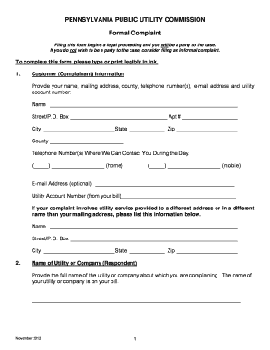 Pennsylvania Formal Complaint