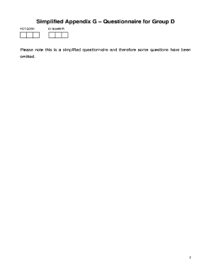 Simplified Appendix G – Questionnaire for Group D