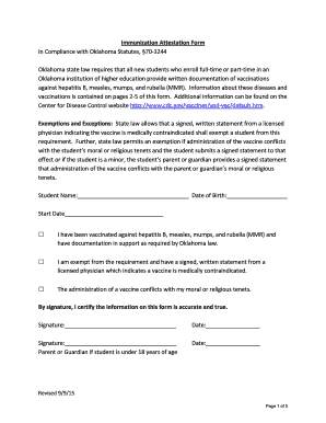 Oklahoma Immunization Attestation Form