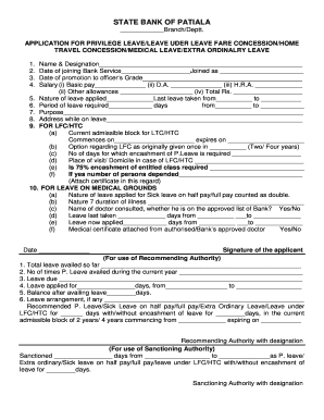 State Bank of Patiala Leave Application Form