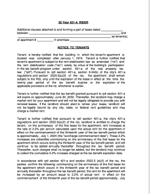 421-A Rider for Rent-Stabilized Apartment Lease