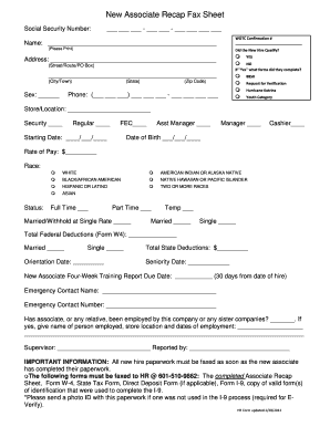 New Associate Recap Fax Sheet