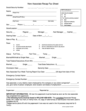 New Associate Recap Fax Sheet