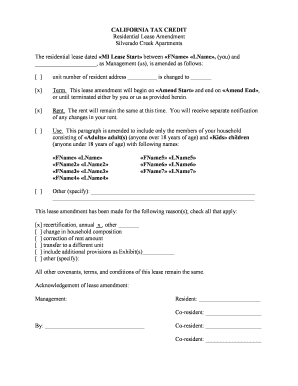 California Residential Lease Amendment