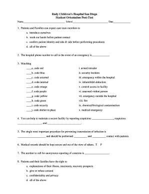 Rady Children's Hospital Student Orientation Post-Test