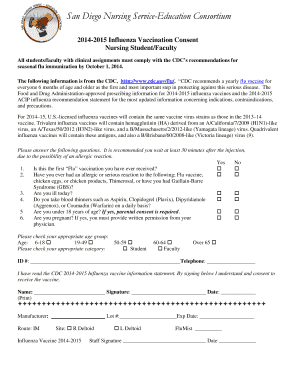 2014-2015 Influenza Vaccination Consent Form
