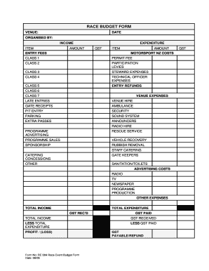 RE004 Race Budget Form - MotorSport New Zealand