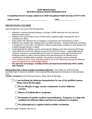 UCSF Influenza Vaccine Declination Form