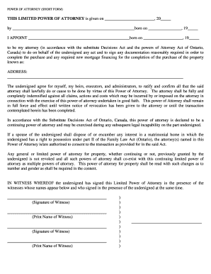 Ontario Limited Power of Attorney for Property