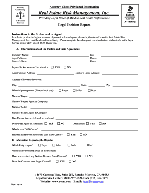 Legal Incident Report for Real Estate Professionals