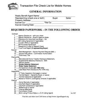 Mobile Home Transaction Checklist