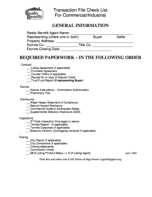 Commercial Real Estate Transaction Checklist
