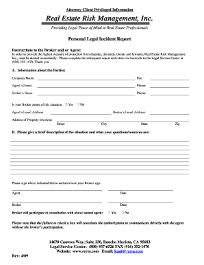 Real Estate Agent Legal Incident Report