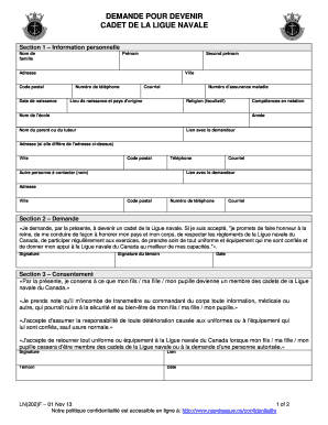 DEMANDE POUR DEVENIR CADET DE LA LIGUE NAVALE