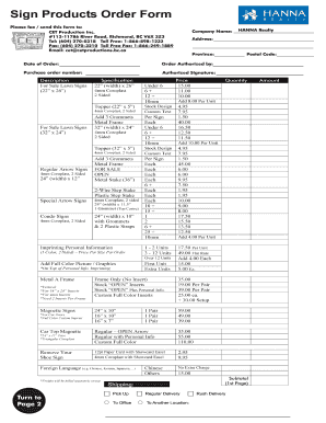 Sign Products Order Form