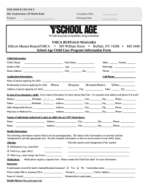 YMCA School Age Child Care Program Information Form