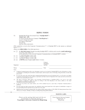 Sunlight REIT Corporate Communications Reply Form