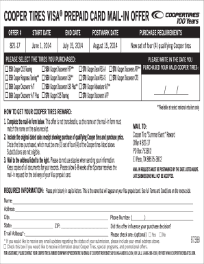Cooper Tires Visa Prepaid Card Mail-In Offer