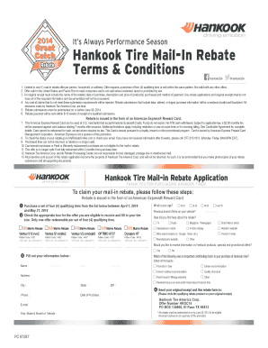 Hankook Tire Mail-In Rebate Application