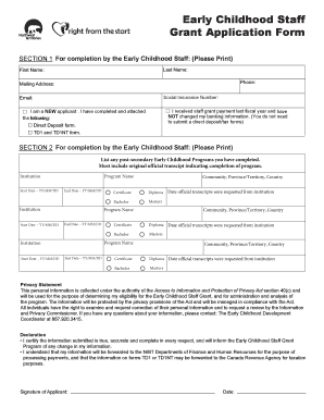 Early Childhood Staff Grant Application Form