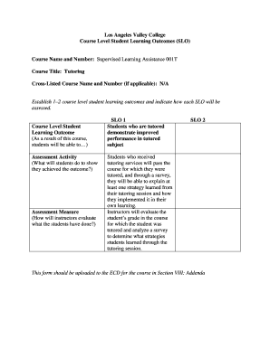 Course Level Student Learning Outcomes Form