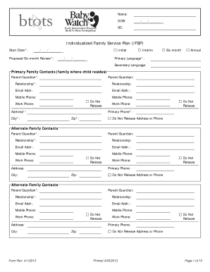 Individualized Family Service Plan (IFSP) Form