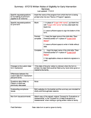 Written Notice of Eligibility for Early Intervention Services