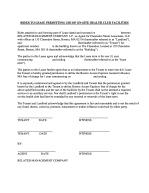 Rider to Lease for Health Club Facilities