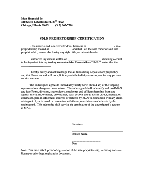 Sole Proprietorship Certification