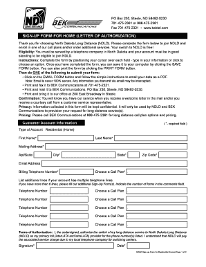 NDLD Sign-Up Form for Home