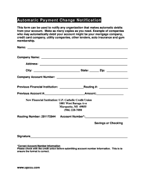 Automatic Payment Change Notification Form