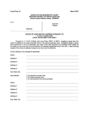 Bankruptcy Case Address Change Notice
