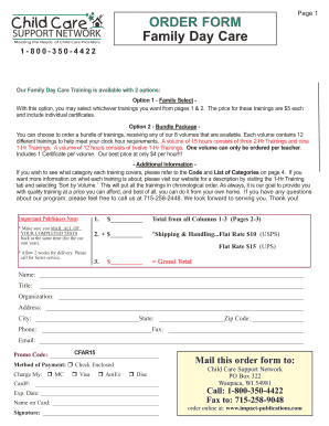 Family Day Care Training Order Form