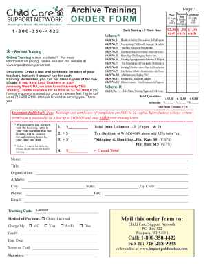 Child Care Training Order Form