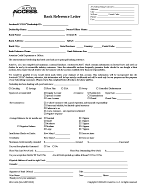 Bank Reference Letter for Dealership